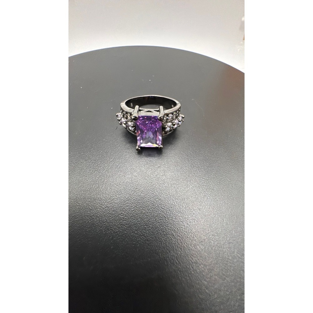 925 Sterling Silver Purple Tourmaline Statement Ring Size 9 Gunmetal Finish